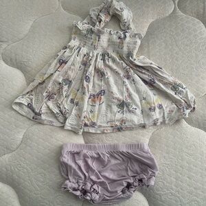 Angel Dear Butterfly Ruffle Strap Smocked Top and Lavender Diaper Cover